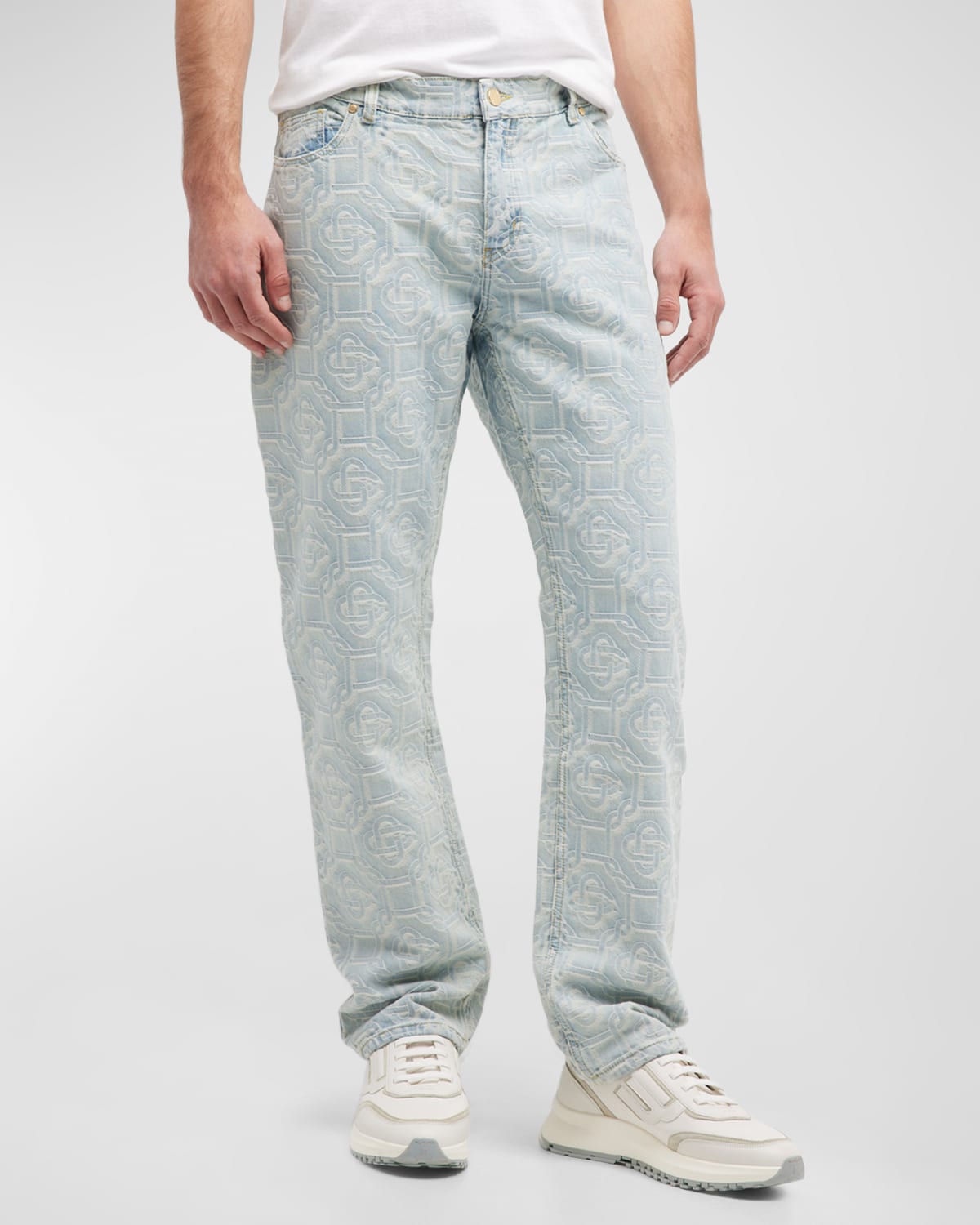 Casablanca Monogram-jacquard Straight-leg Jeans In White | ModeSens