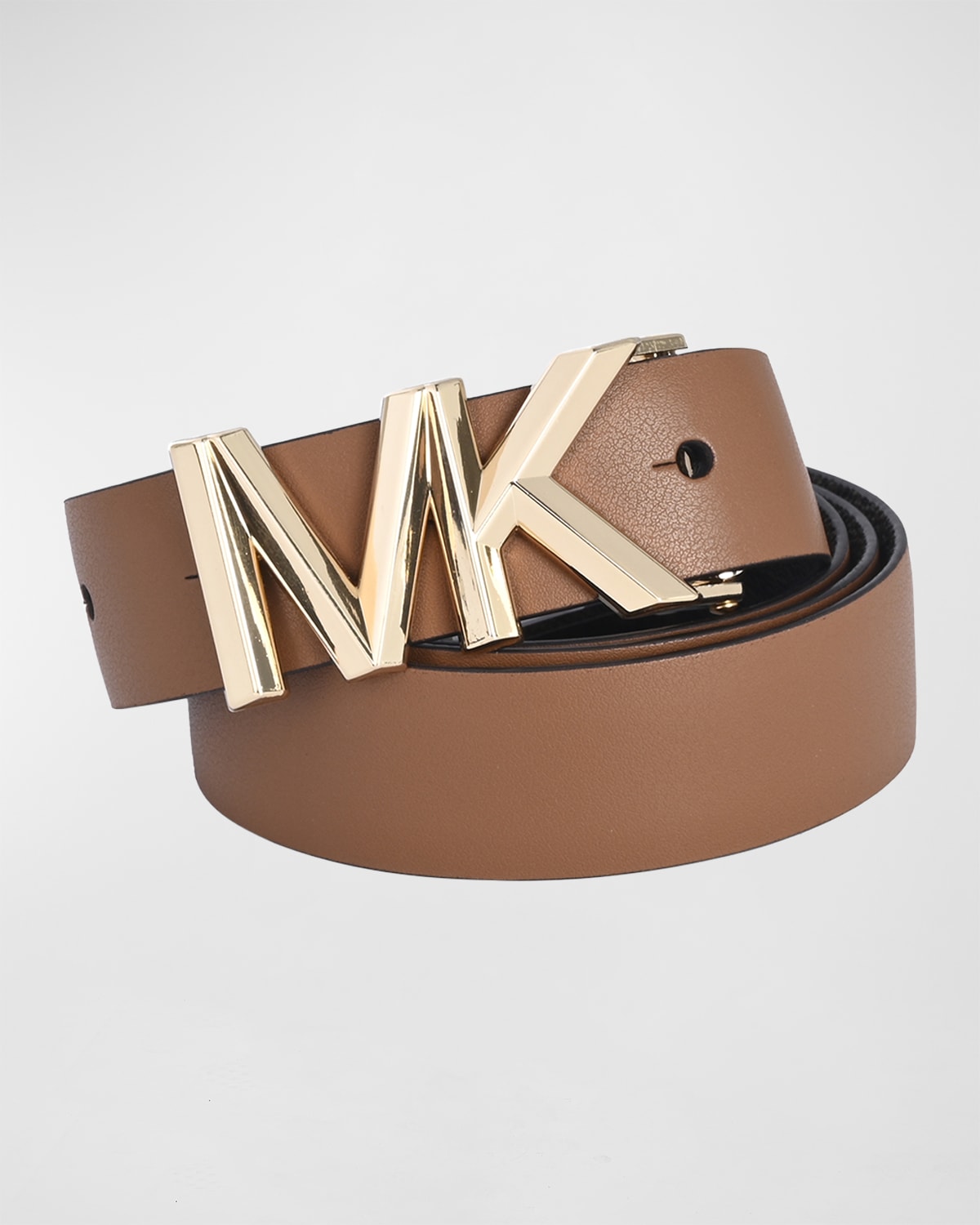 Michael Kors Womens Reversible MK Logo Gold Buckle Brown/Gold Belt