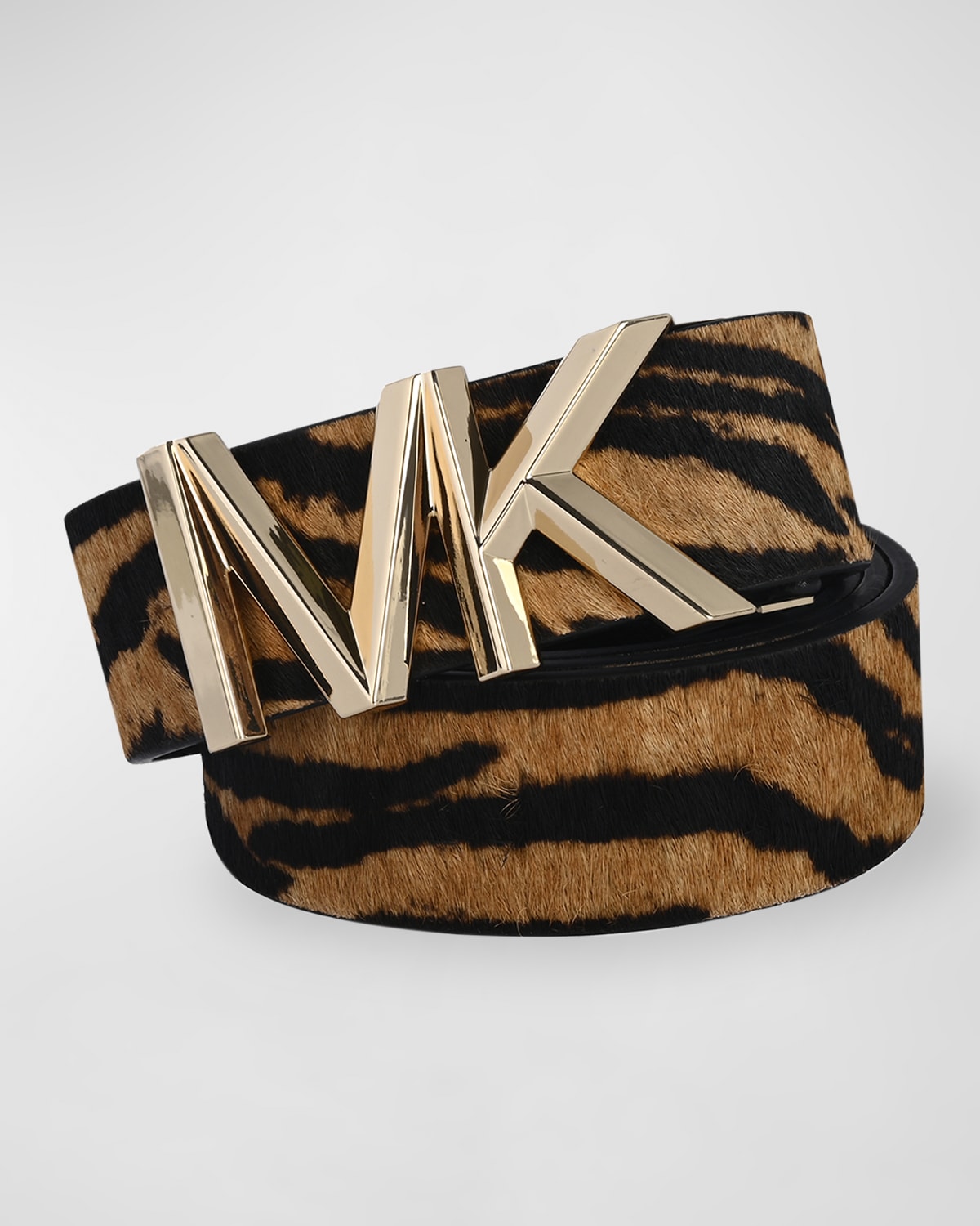 Michael Kors Karli Calf Hair Belt In Tiger/gold