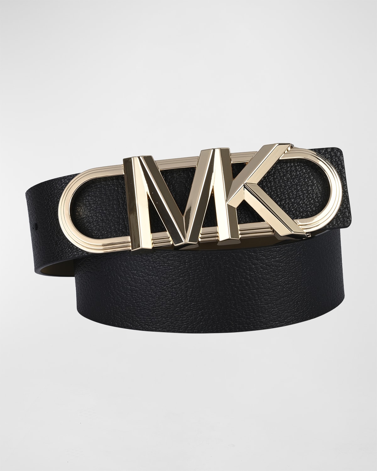 Michael Kors Logo Buckle Leather Waist Belt In Black/gold