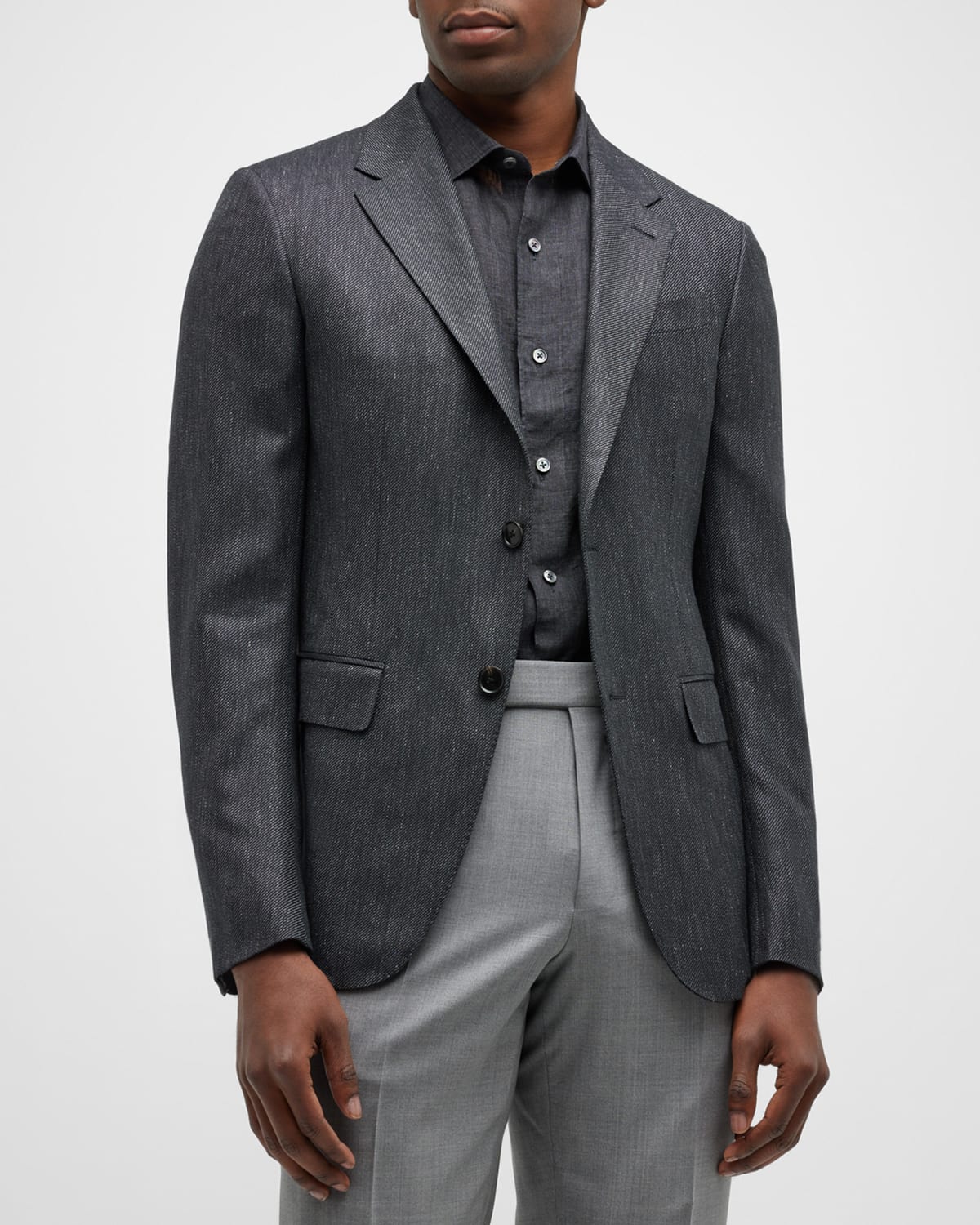 Zegna Men's Heathered Twill Sport Coat In Dark Grey Solid