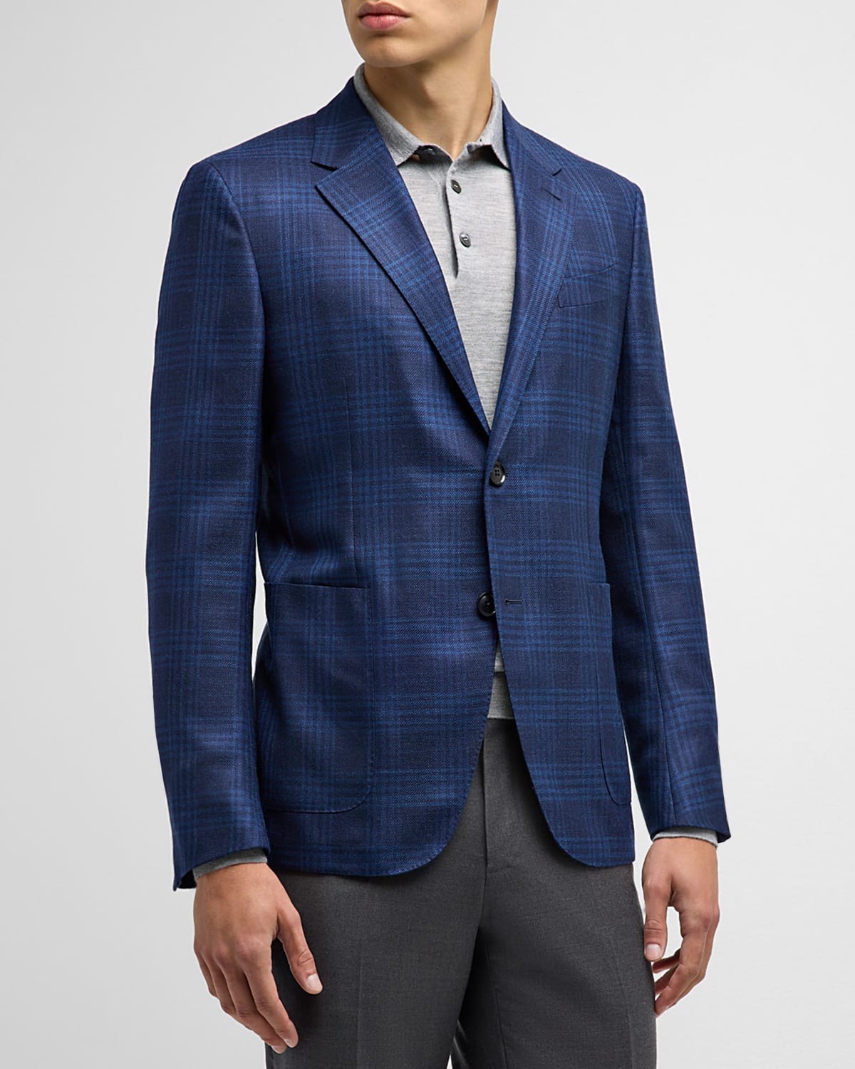 Men's Wool-Silk Plaid Sport Coat