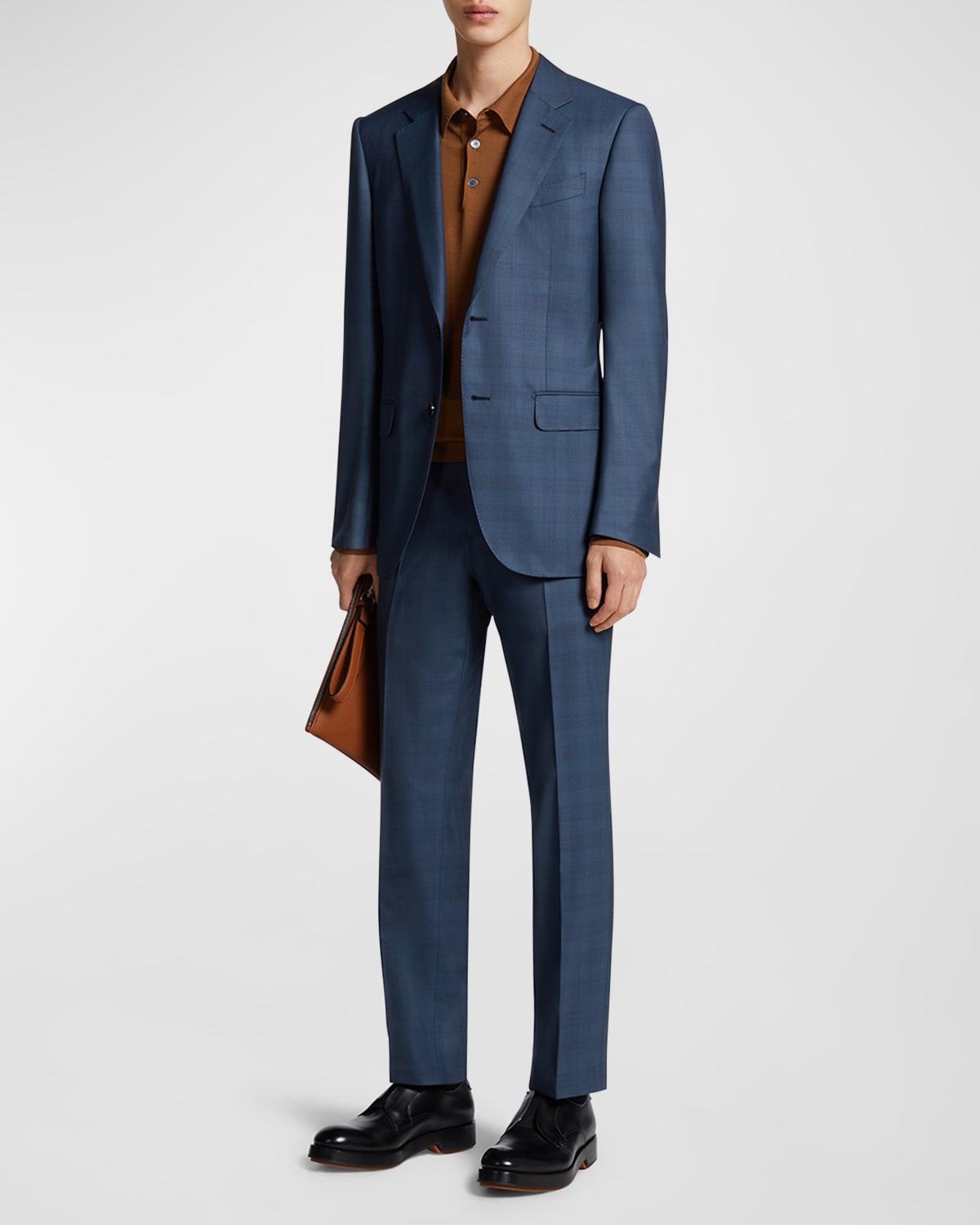 Zegna Prince Of Wales Plaid Centoventimila Wool Suit In Blue Navy Check