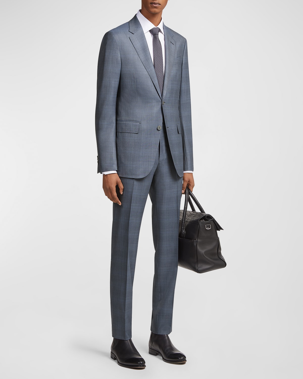Zegna Check-print Single-breasted Button Suit Set In Blue