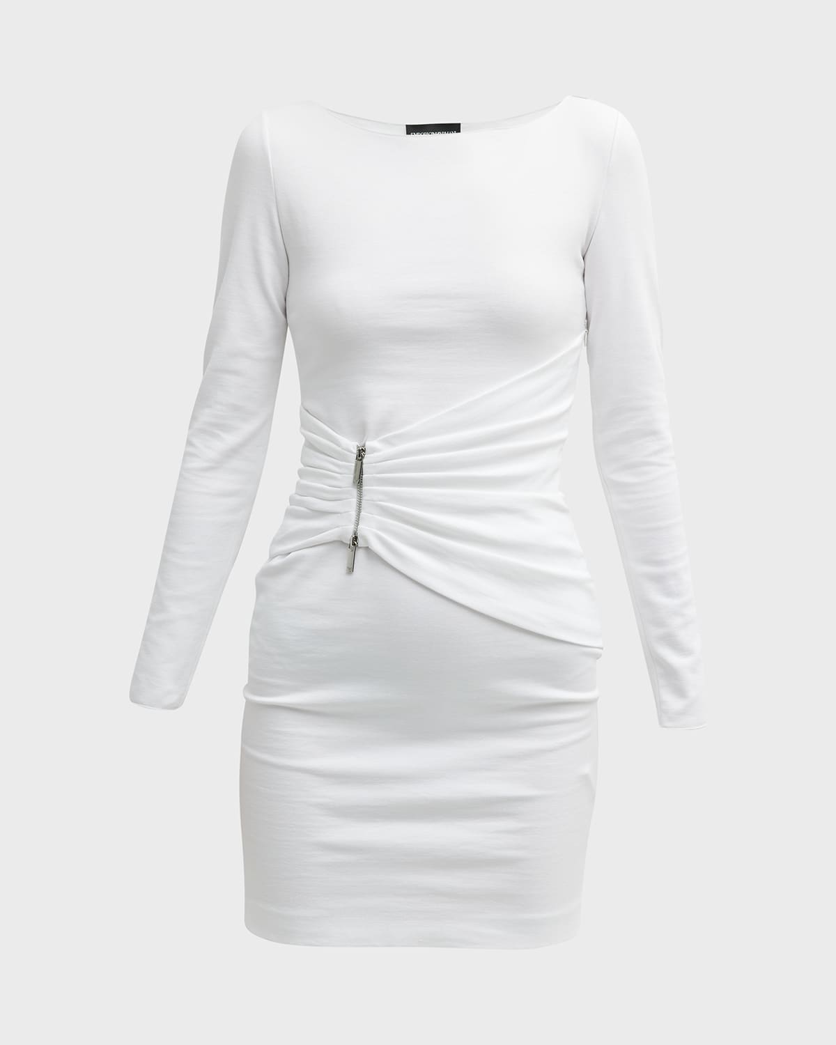 Emporio Armani Pleated Bateau-neck Mini Dress In Off White