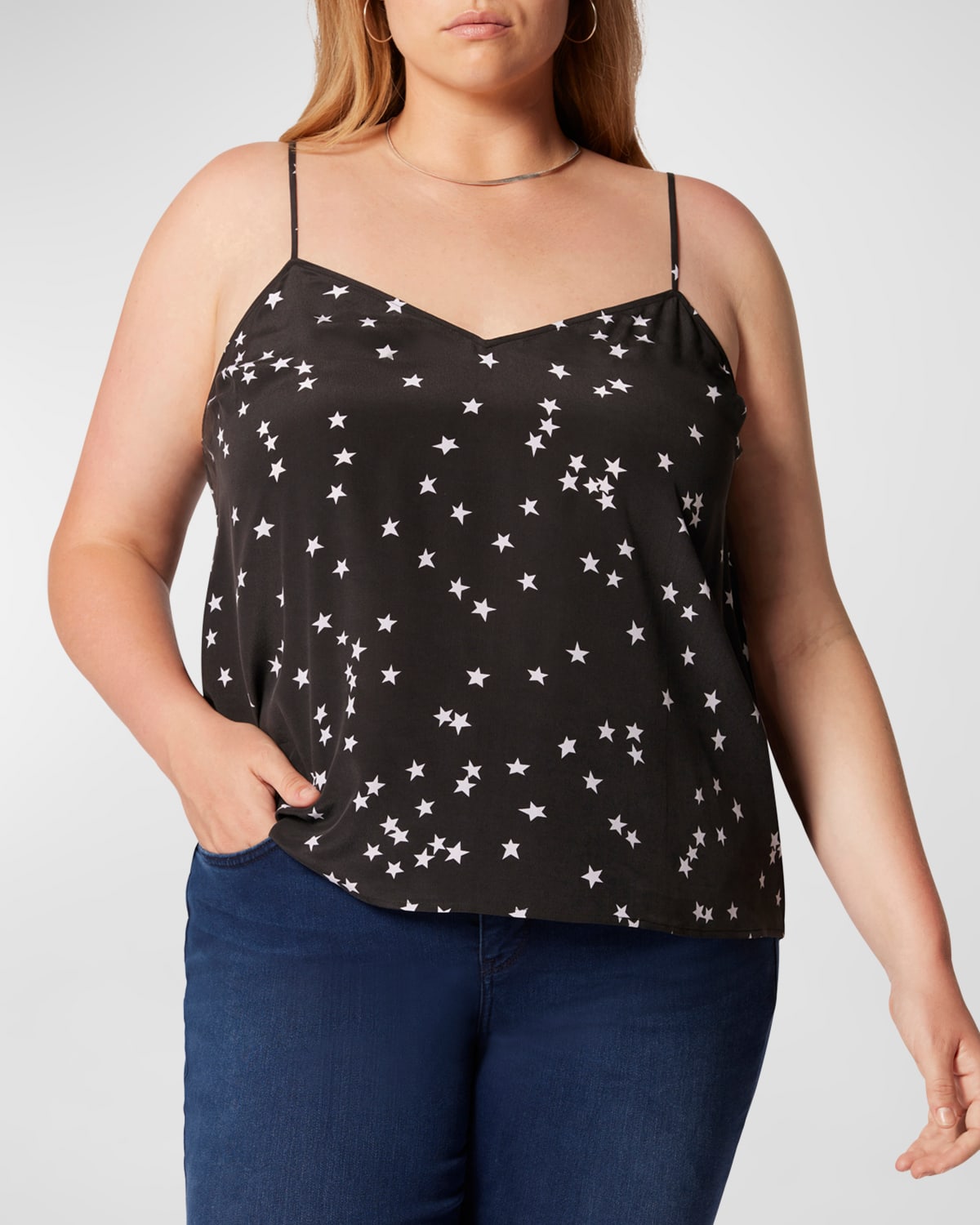 Shop Equipment Plus Size Layla Star-print Silk Cami In True Black And Nature White