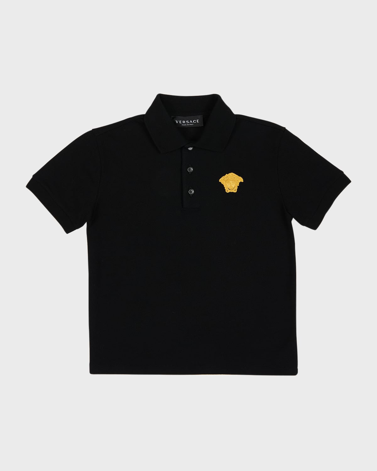 Versace Kids Medusa Logo Embroidered Short-sleeved Polo Shirt In Blackgold