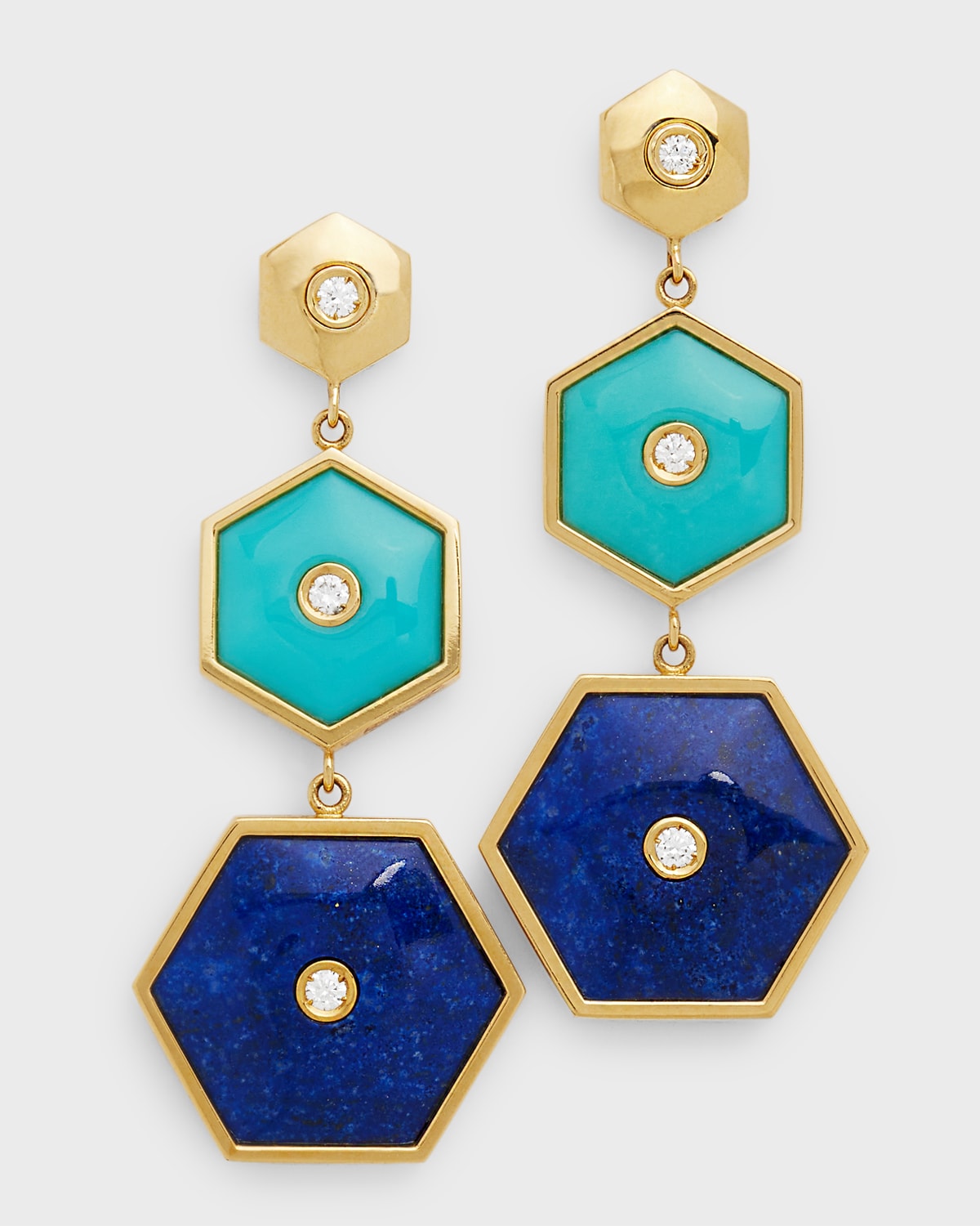 Miseno 18k Sommersa Turquoise Diamond Lapis Drop Earrings In Yellow Gold