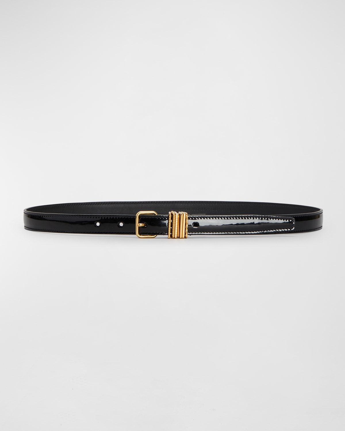 Saint Laurent Vernice Leather & Brass Belt In Noir