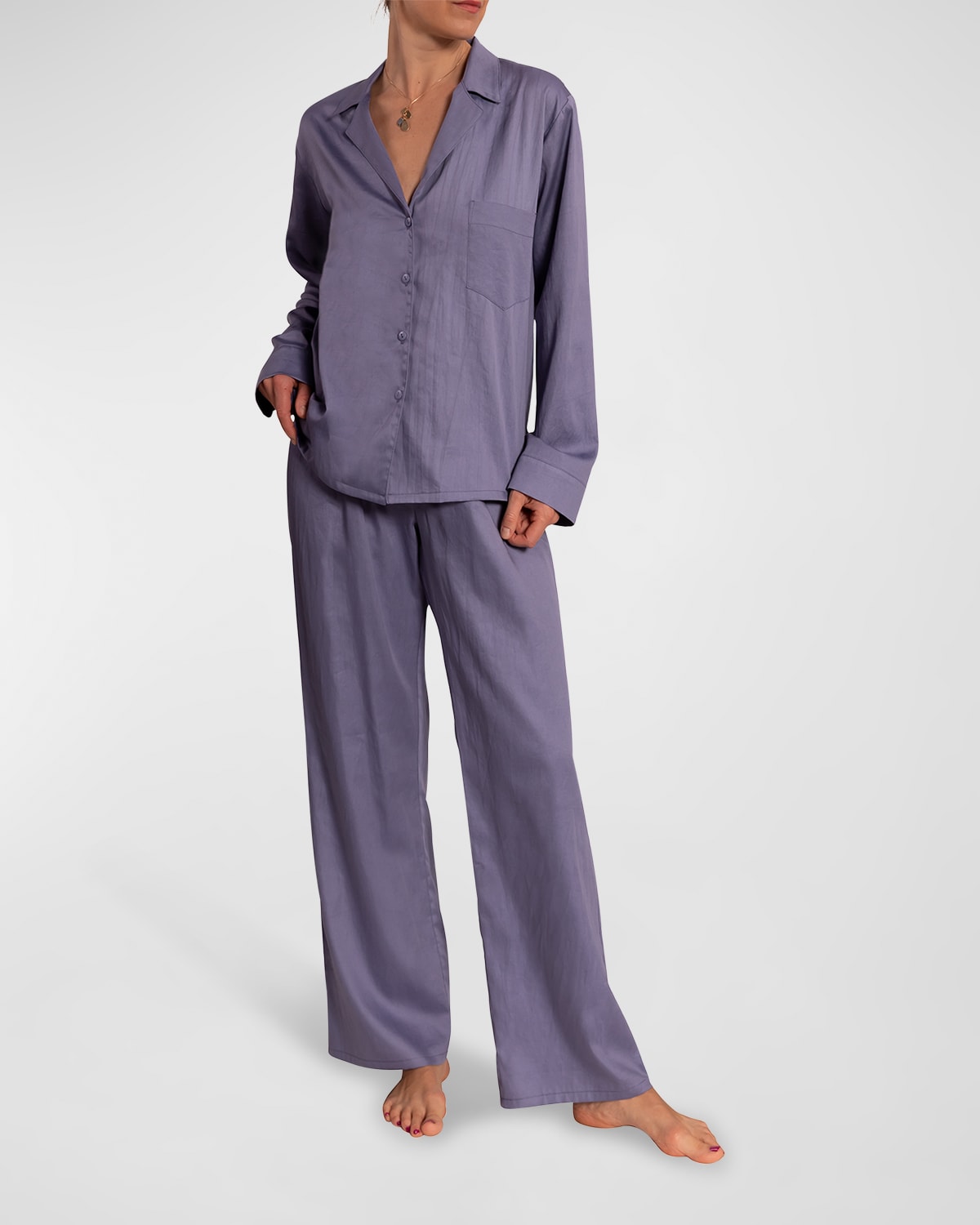 Everyday Ritual Allison/angela Button-down Cotton Pajama Set In Violet