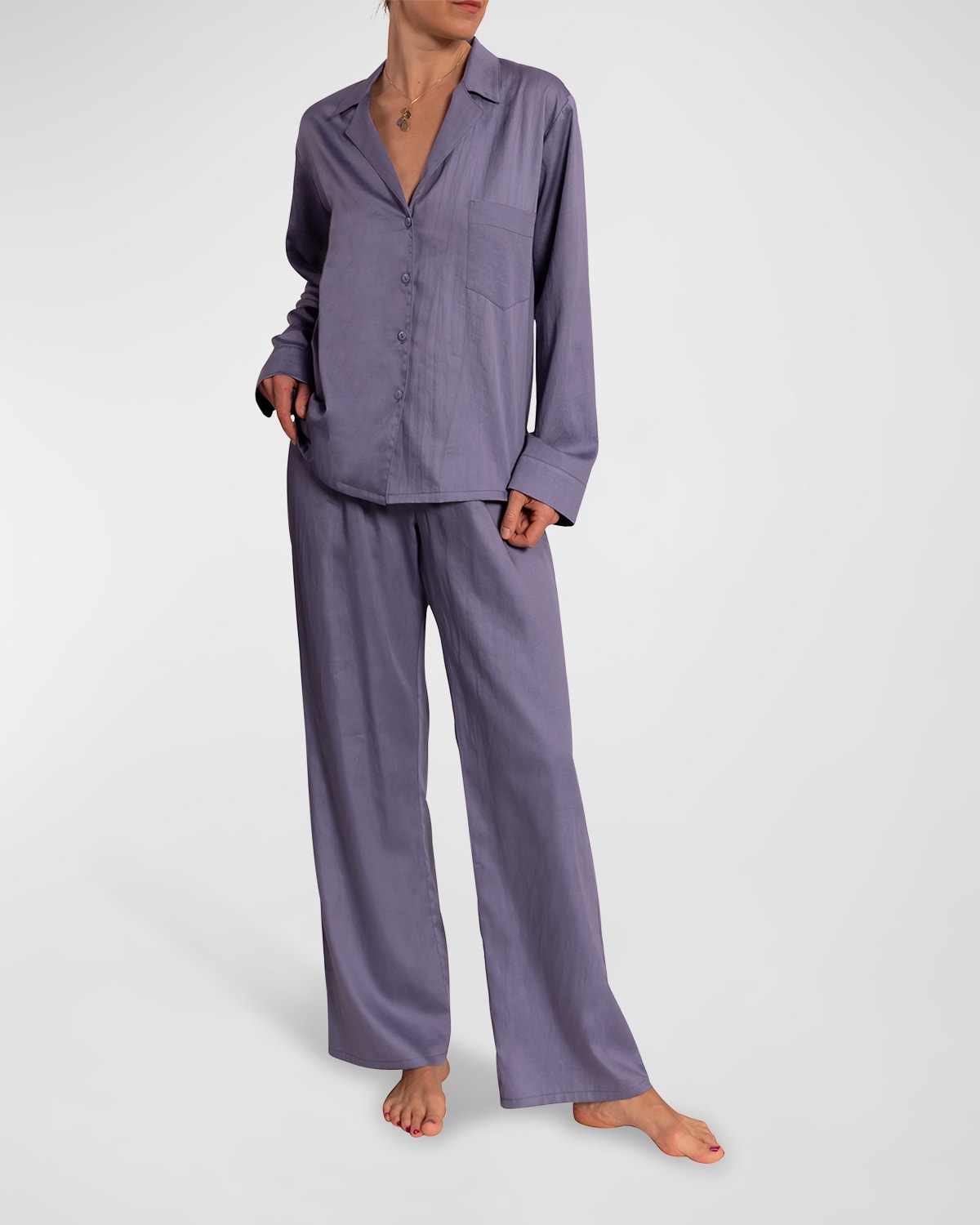 EVERYDAY RITUAL ALLISON/ANGELA BUTTON-DOWN COTTON PAJAMA SET