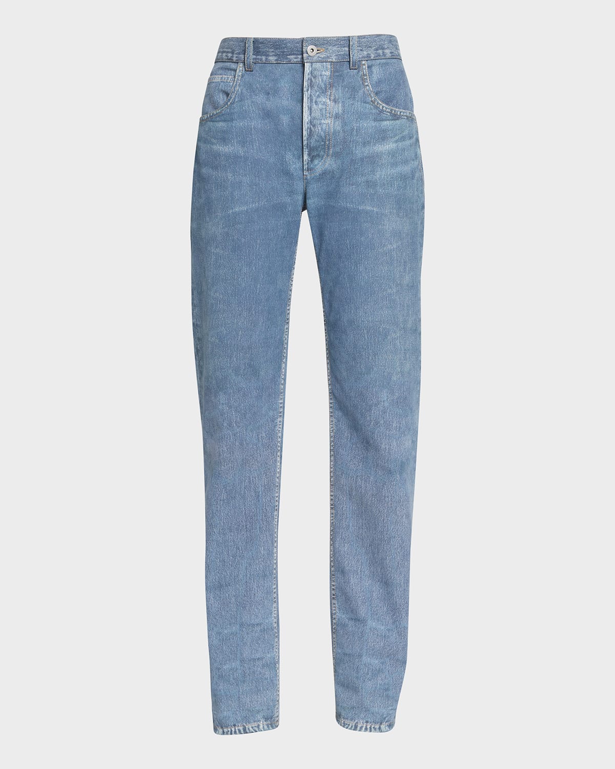 Bottega Veneta Denim-printed Leather Trousers In Medium Blue Denim ...