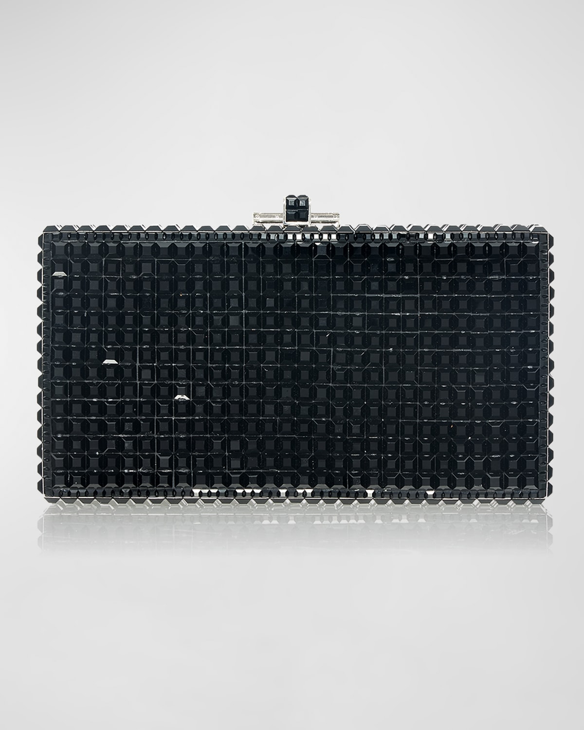 Judith Leiber Rectangle Square Crystal Clutch Bag In Silver/black