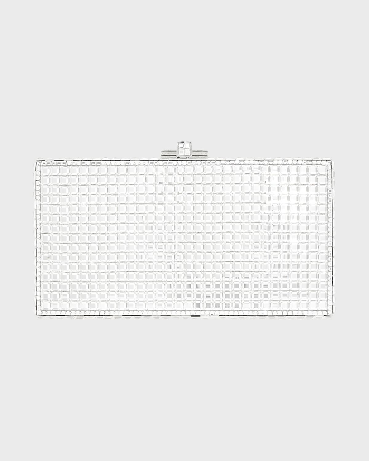 Judith Leiber Rectangle Square Crystal Clutch Bag In Silver