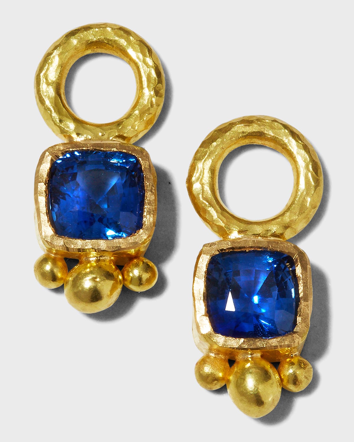 Elizabeth Locke 5mm Blue Sapphire Cushion Earring Charms with Gold Dot Triad