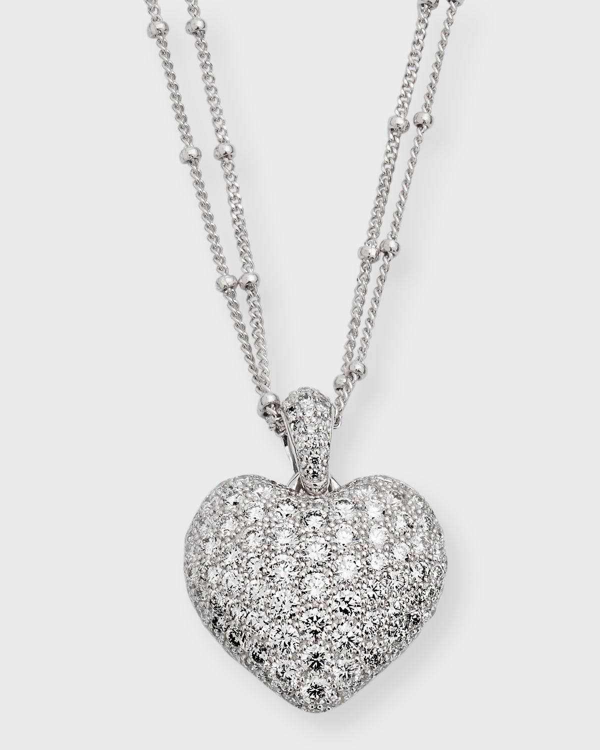 Neiman Marcus Diamonds 18k White Gold Double-chain Heart Pendant Necklace