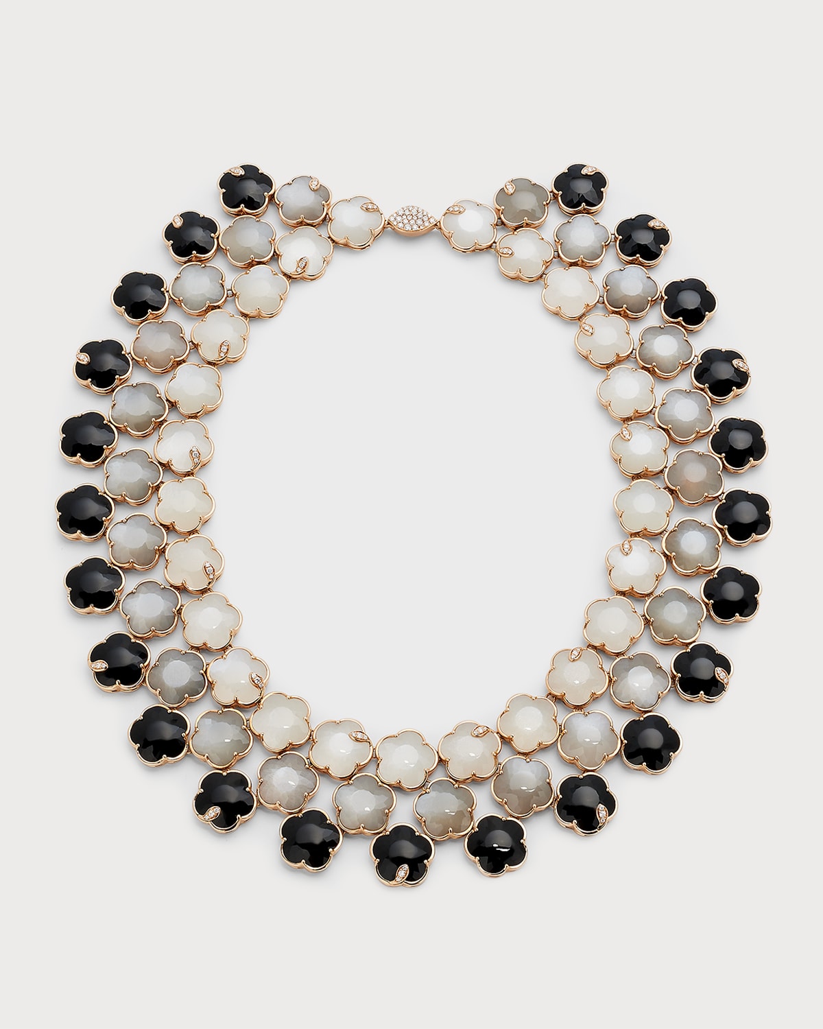 Bouquet Lunaire Collier in 18k Rose Gold with Grey and White Moonstone, Onyx and White Diamonds