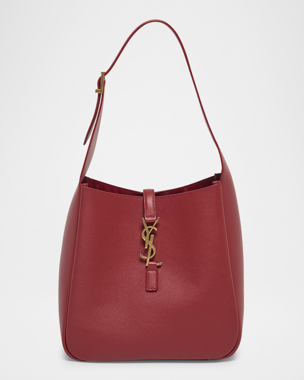 Saint Laurent Le 5 A 7 Ysl Small Hobo In Smooth Supple Leather In Red Danger