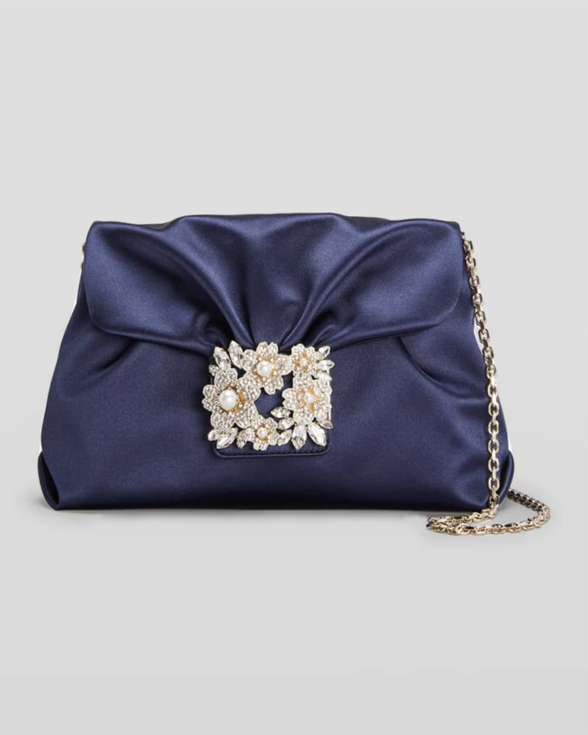 ROGER VIVIER PEARLY STRASS BOUQUET DRAPE CLUTCH BAG