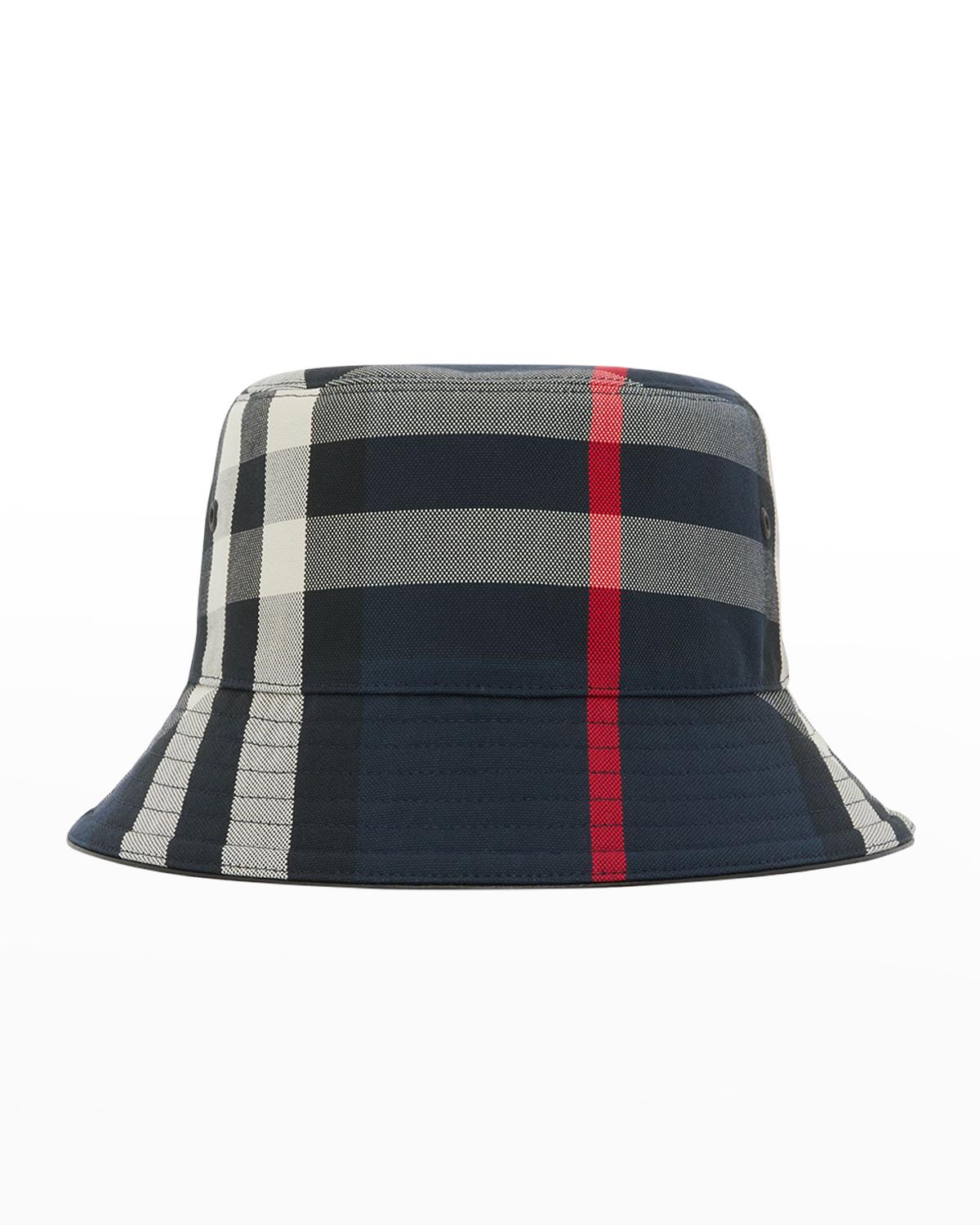 Burberry Giant Check Cotton Basket Weave Bucket Hat In Navy 