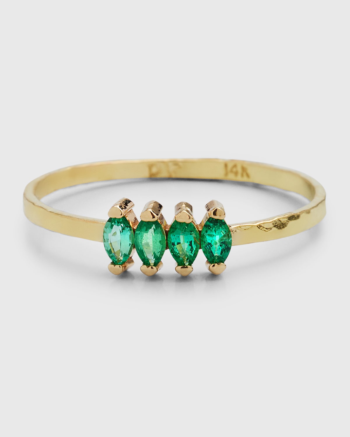 14K Gold Marquise Quartet Emerald Ring