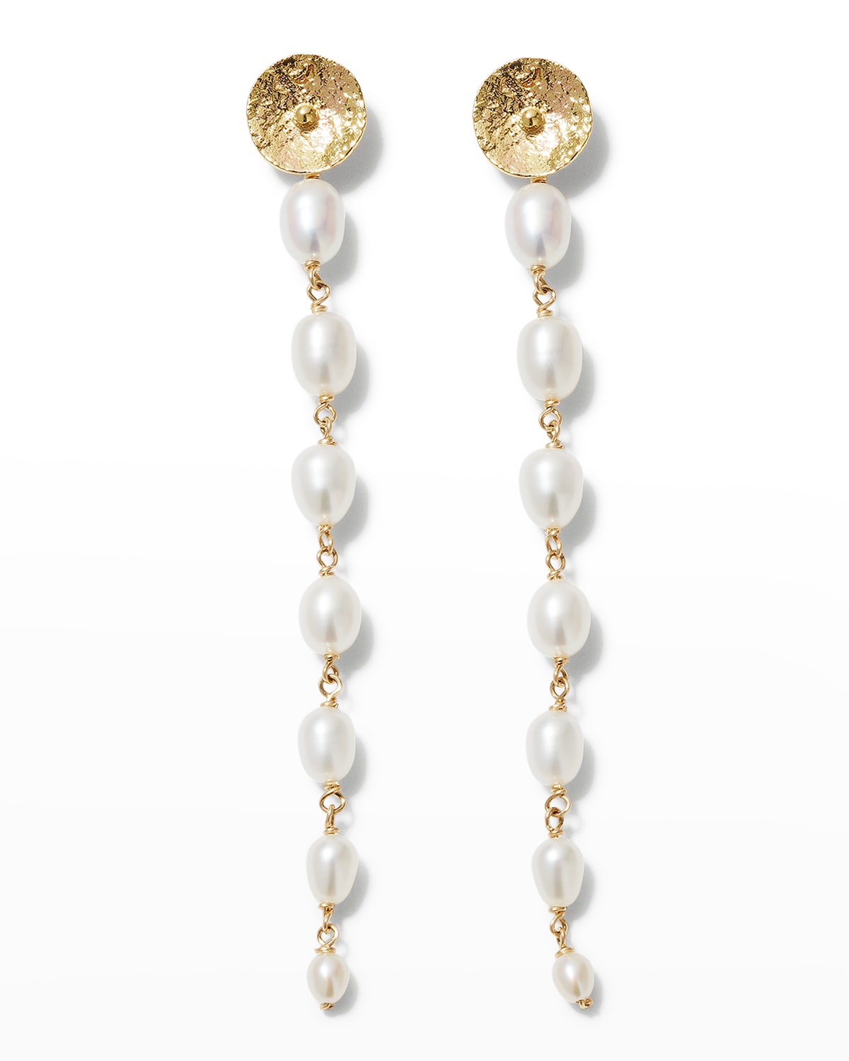 Poppy Finch Gold Petal Stud Earrings With Gradual Oval Pearls