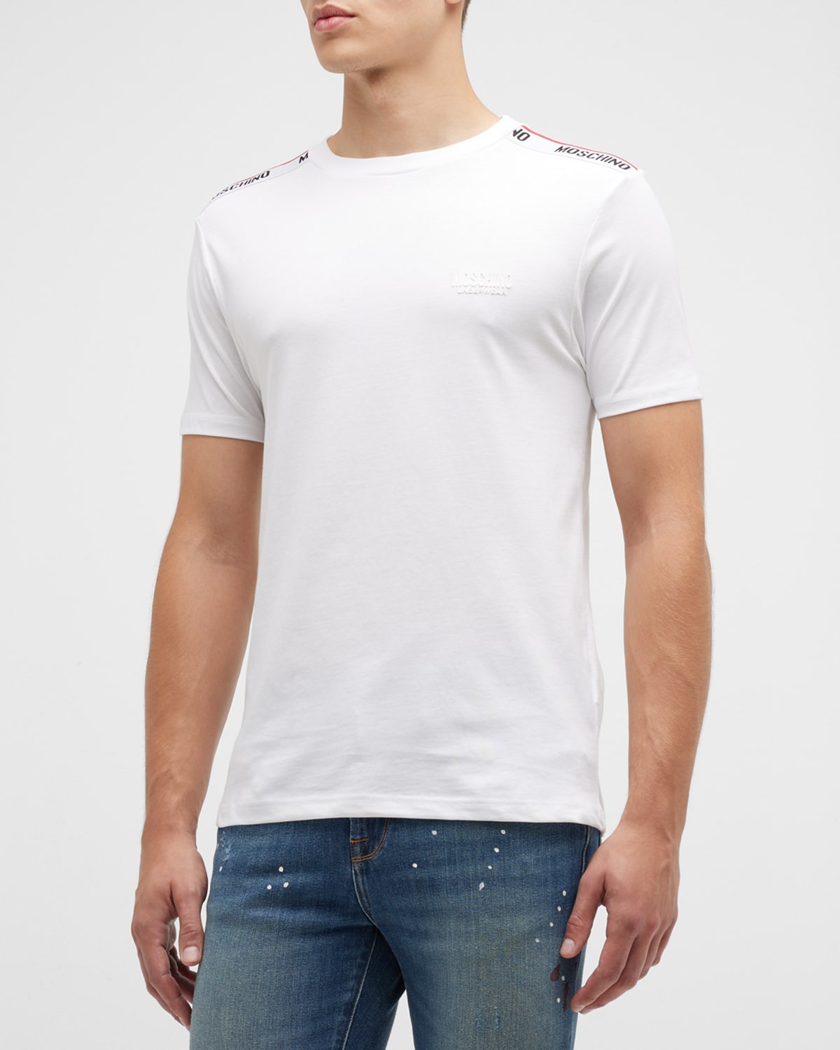 Shop Moschino Men's Logo-tape Crew T-shirt In White