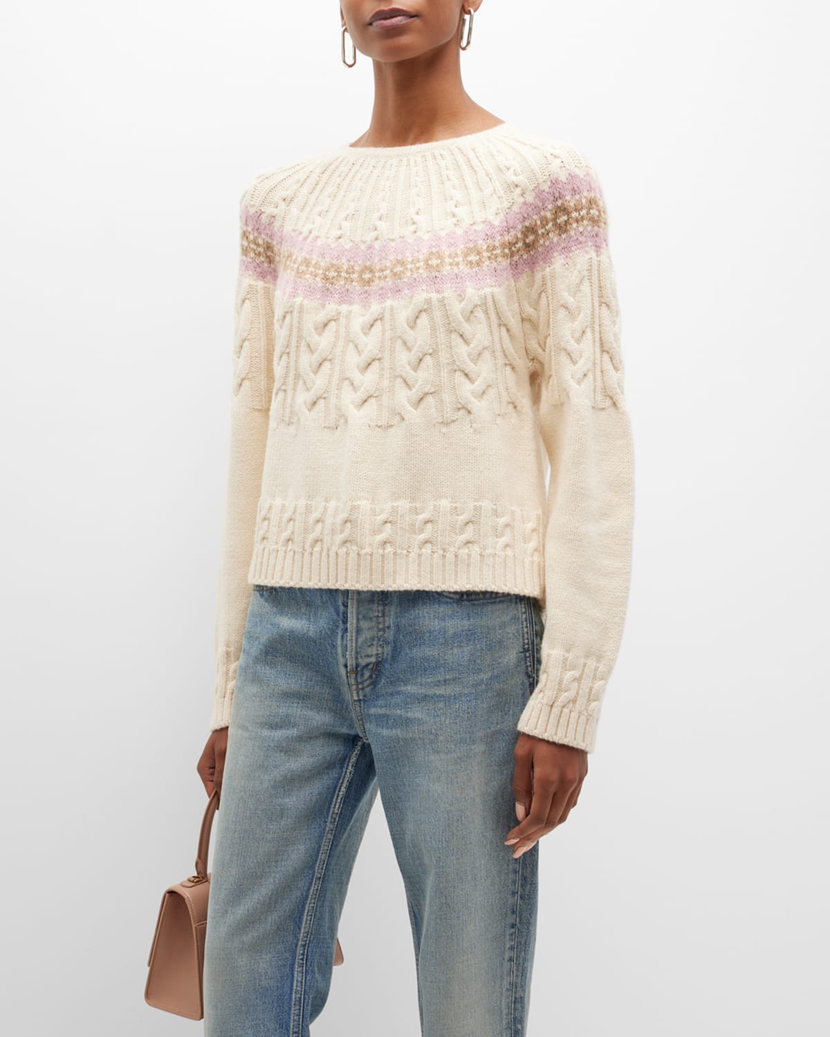 Olga Mixed Cable-Knit Sweater | Neiman Marcus