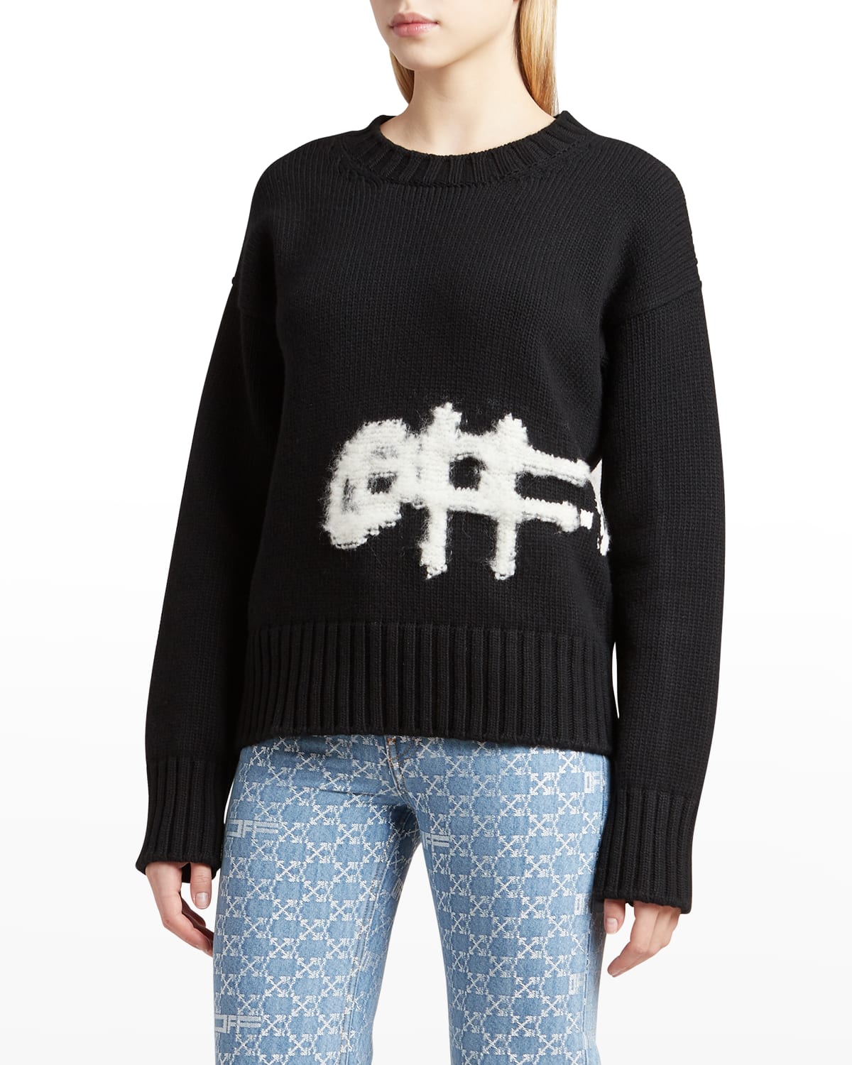 Off-white Intarsia Spray Paint Logo Wool Blend Sweater In Black / White