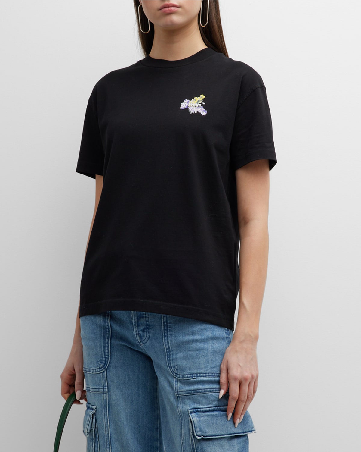Off-white Floral Arrow Print T-shirt In Black Multicolor
