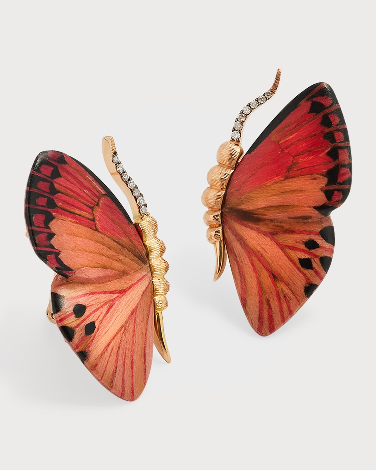 Marquetry Butterfly Earrings with Diamonds