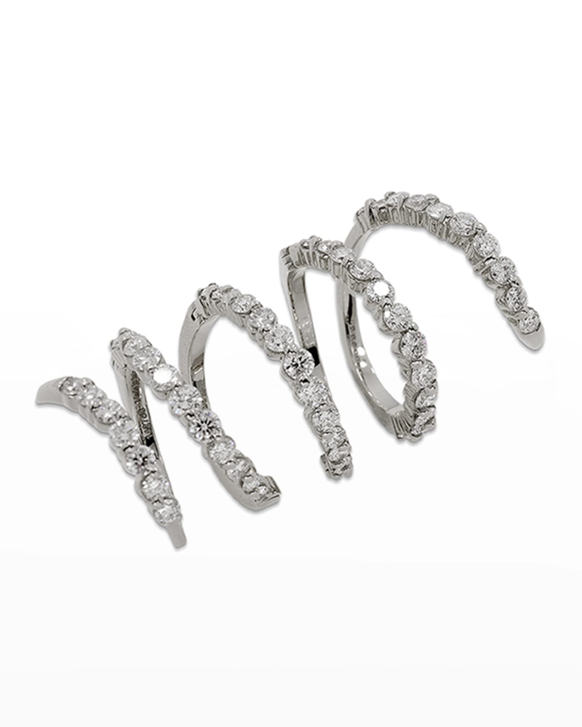 Magic Snake 18K White Gold Spiral Ring with Diamonds, Size 6.5