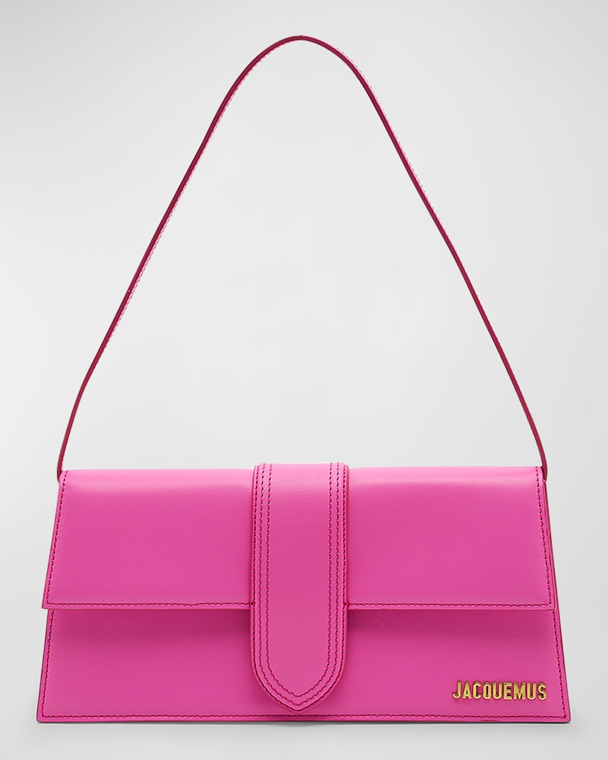 Jacquemus Le Bambino Long Leather Shoulder Bag In Neon Pink