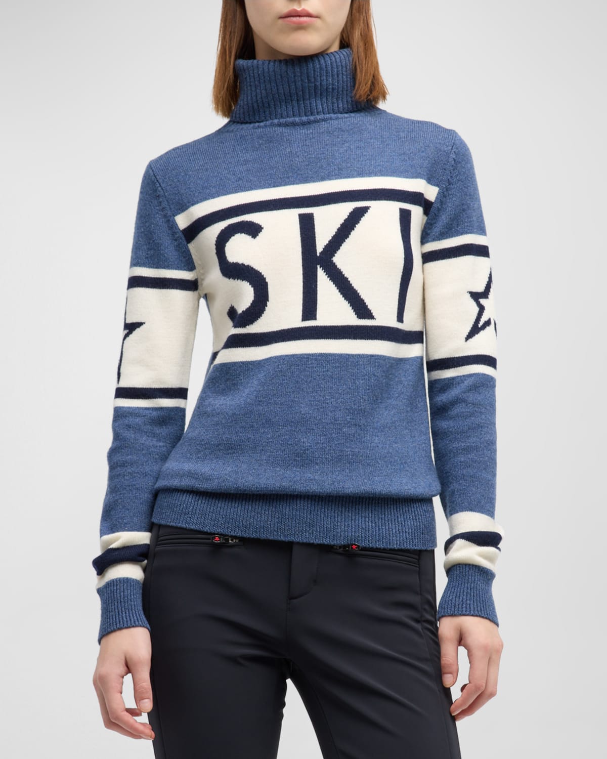 Perfect Moment Schild Intarsia Knit Sweater In Dark Denim