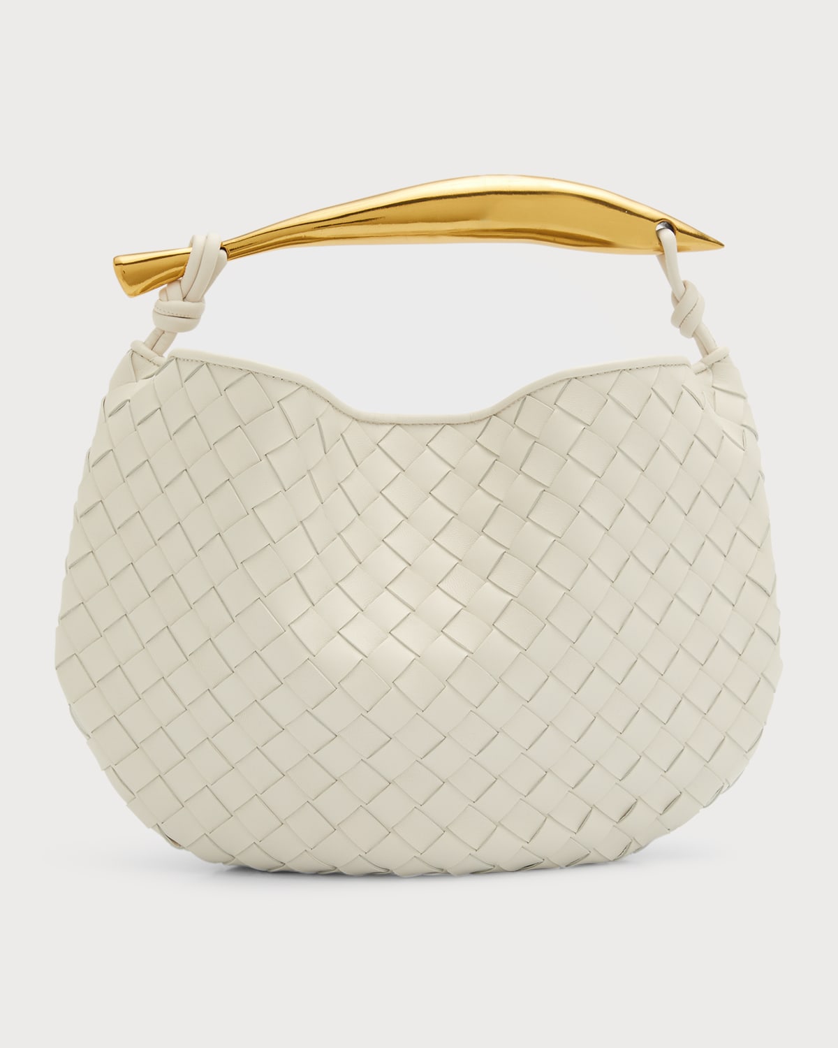Bottega Veneta Small Sardine Leather Top Handle Bag In Chalk
