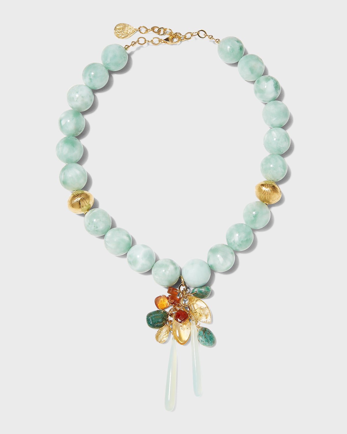 Devon Leigh Mint Green Moonstone and Gold Accent Cluster Necklace