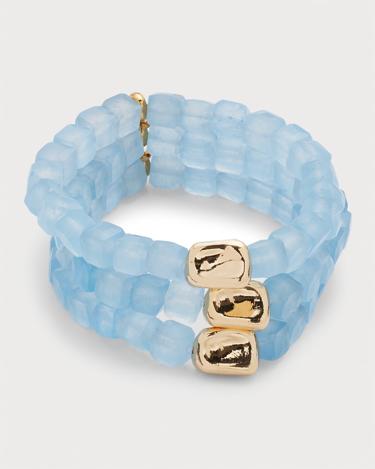 Devon Leigh Aquamarine Gold Accent Stretch Bracelets, Set of 3