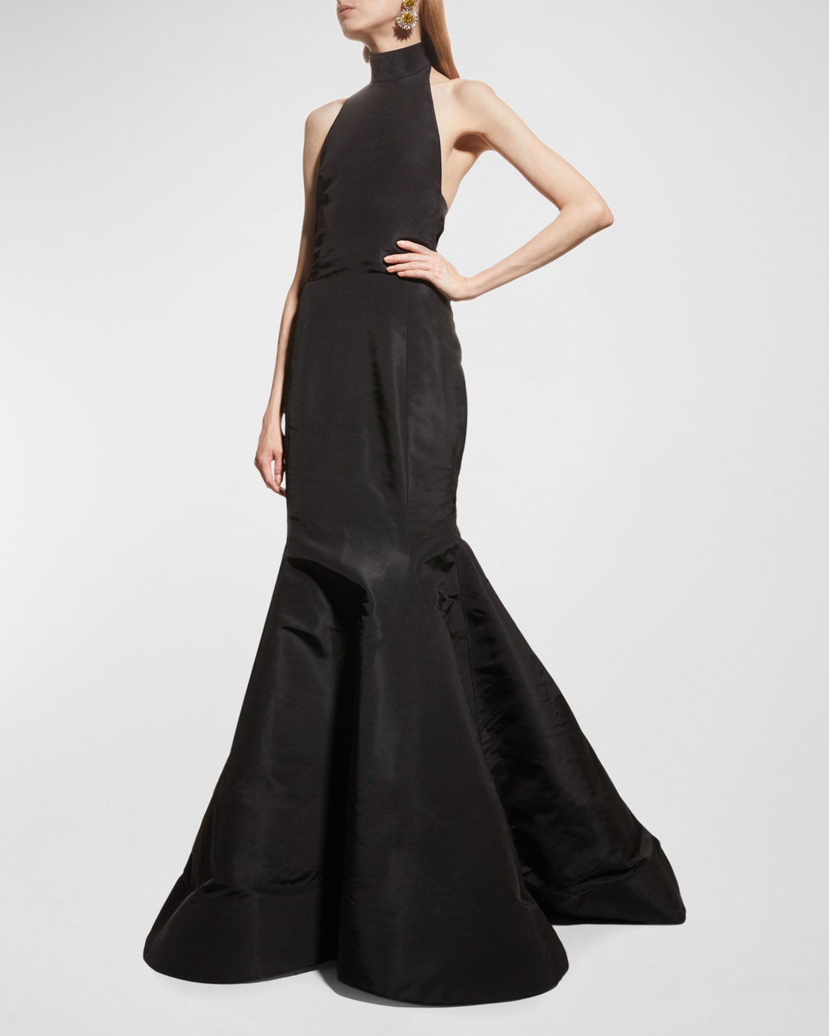 Oscar De La Renta Bow-embellished Silk-faille Halterneck Gown In Black
