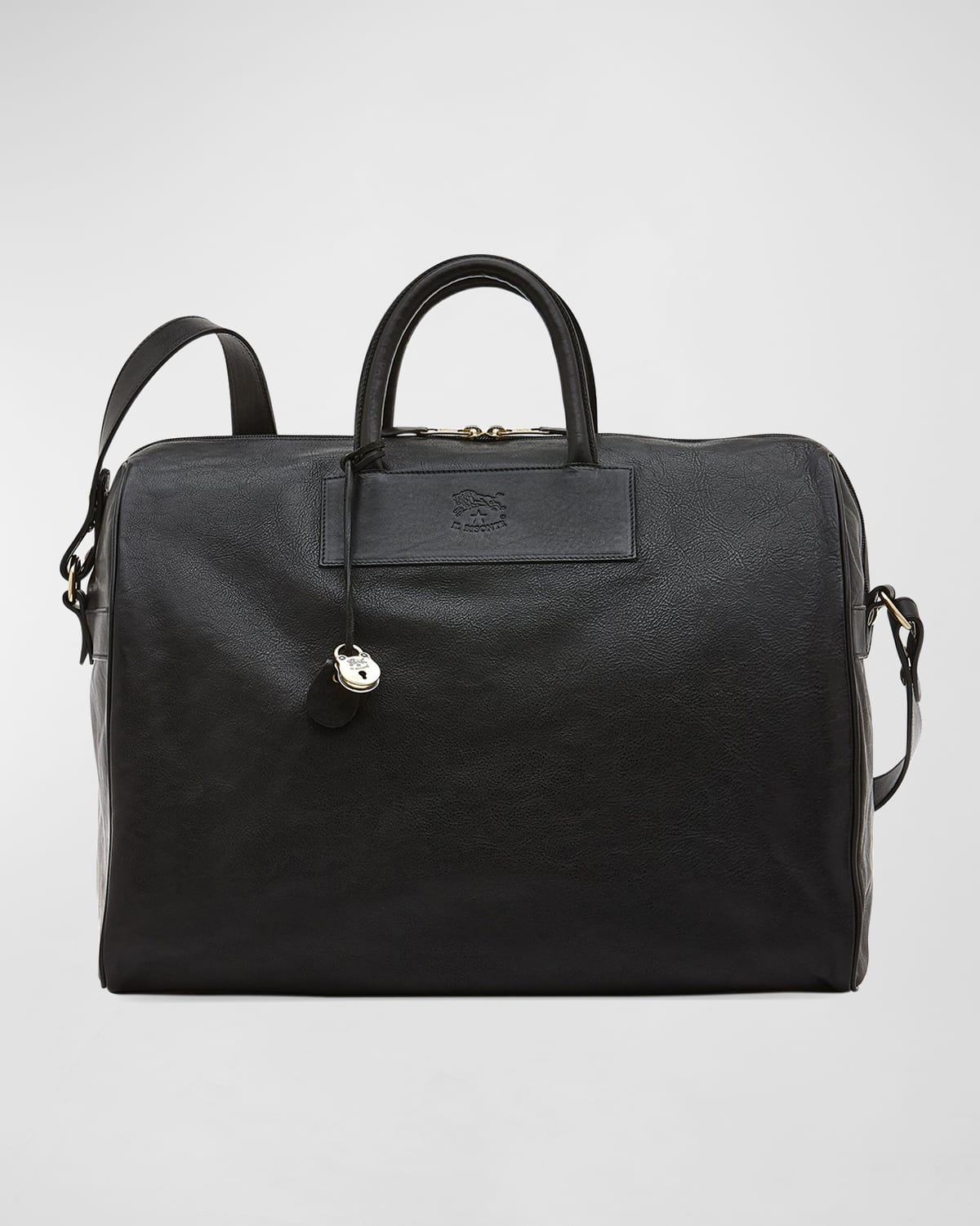 Il Bisonte Unisex Leather Travel Duffle Bag In Black