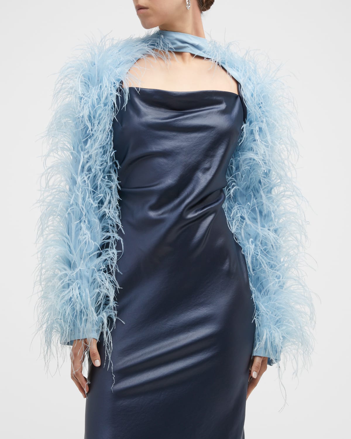 Cult Gaia Audrey Feather Shawl Jacket In Ice Blue | ModeSens