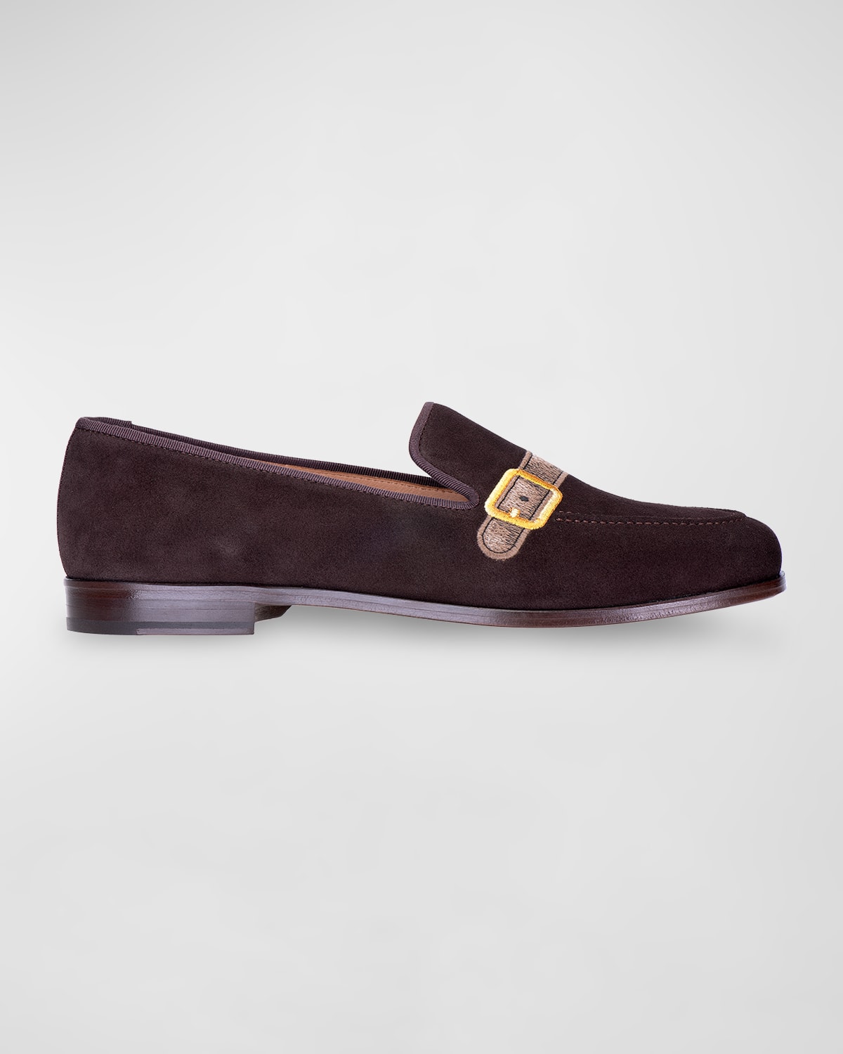 Stubbs And Wootton Men's Strapped Embroidered Strap Venetian Slippers In Dark Brown