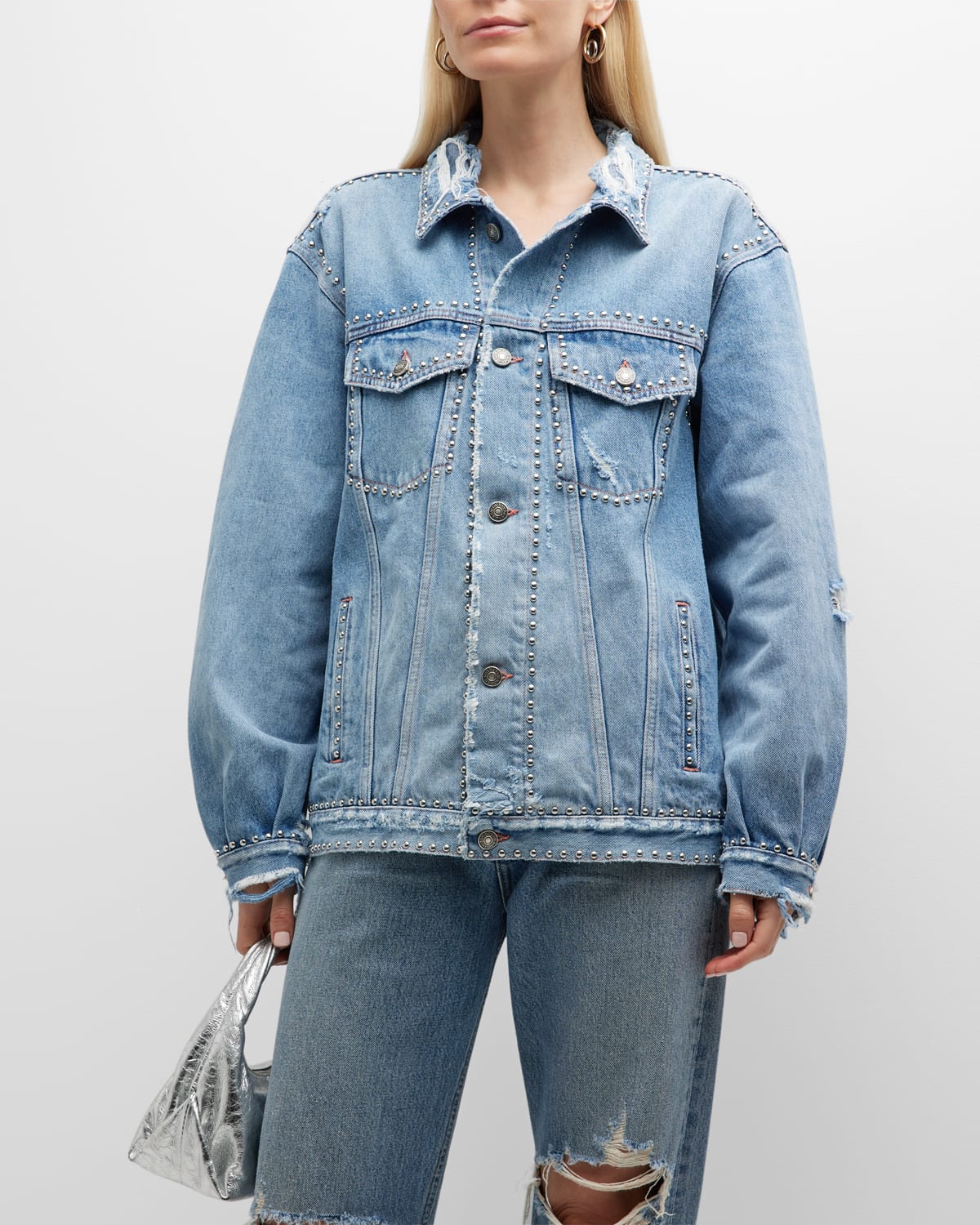 Made In Tomboy Rihanna Studded Denim Jacket In Blue