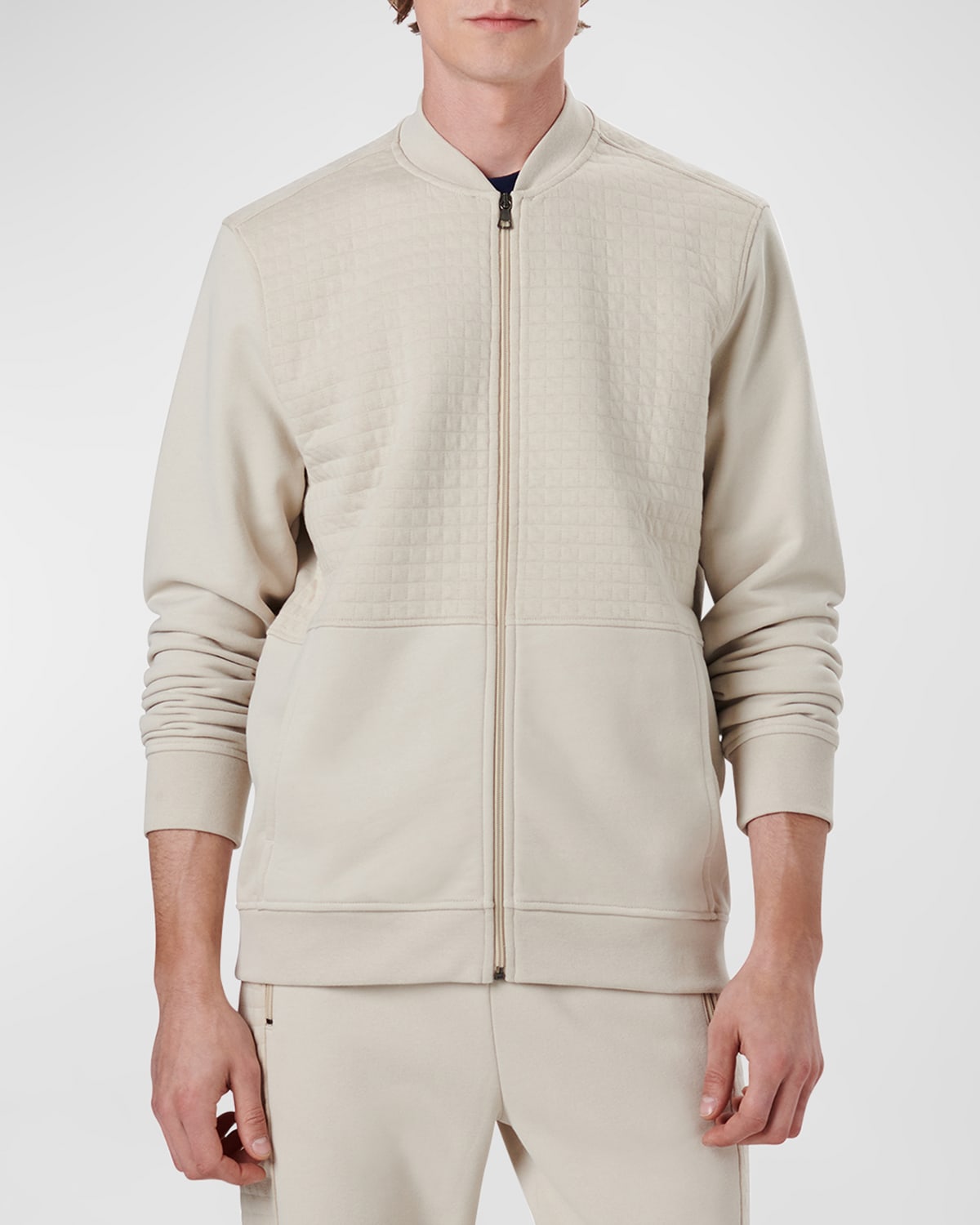 Shop Bugatchi Men's Organic Cotton Full-zip Bomber Sweater In Beige
