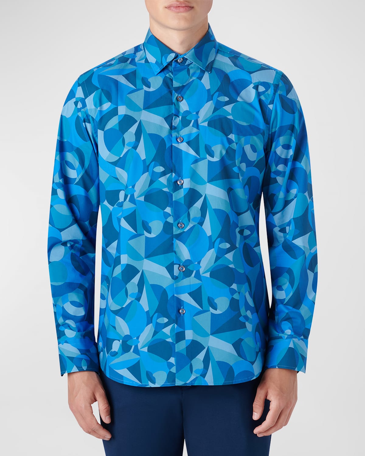 Shop Bugatchi Men's Julian Shaped Liberty Puzzle Sport Shirt In Cobalt
