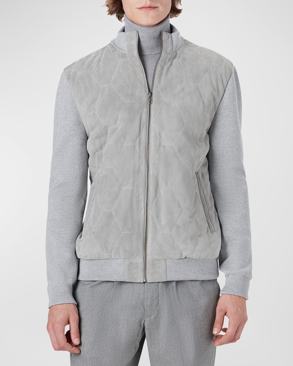 Shop Bugatchi Men's Honeycomb Suede Full-zip Sweater Jacket In Soy