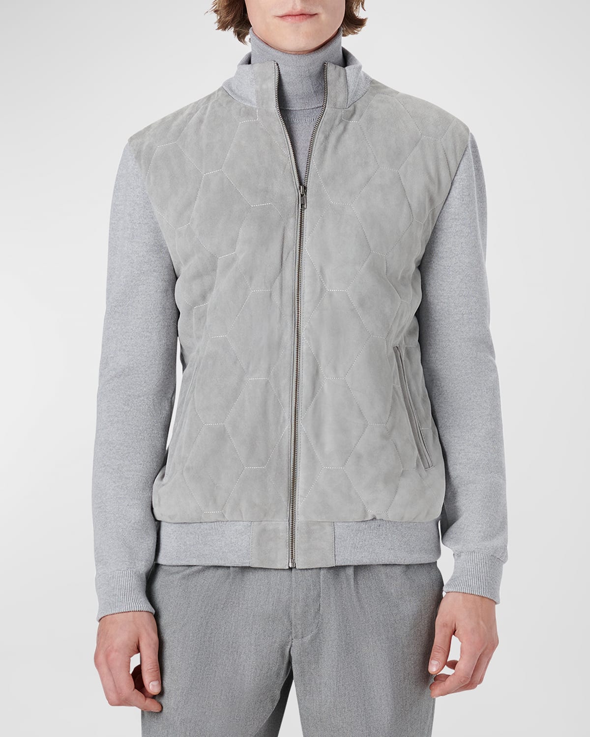 Bugatchi Men's Honeycomb Suede Full-zip Sweater Jacket In Soy
