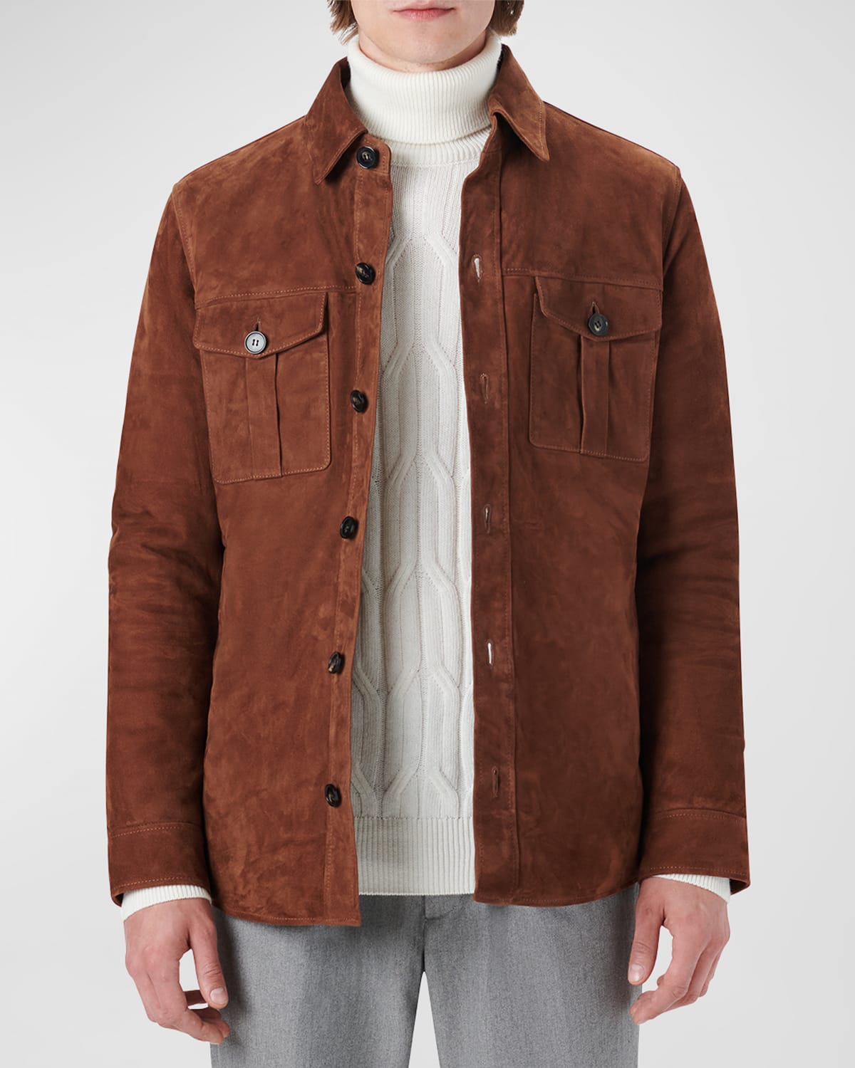 Bugatchi Suede Shirt Jacket In Tobacco