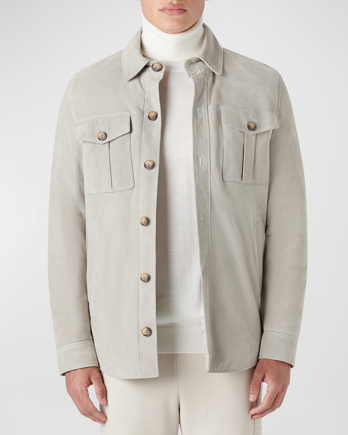 Bugatchi Suede Shirt Jacket In Beige