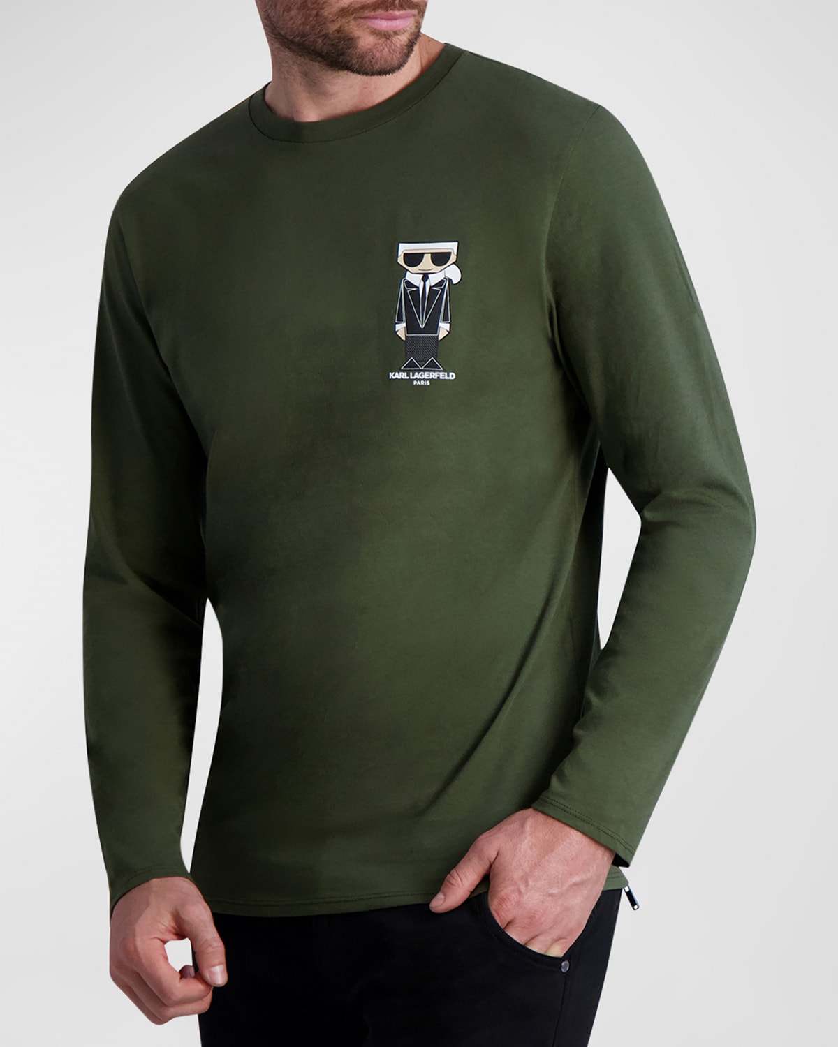 Karl Lagerfeld Small Kocktail Karl Long Sleeve Graphic Tee In Forest