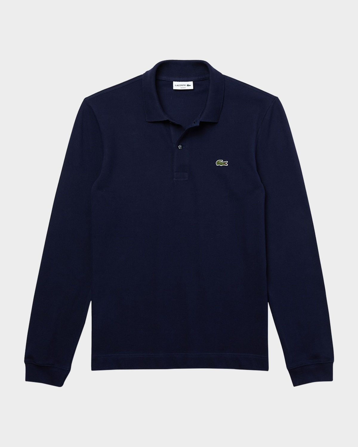 Lacoste Original L.12.12 Mens Long Sleeve Cotton Polo Shirt In Navy Blue 166